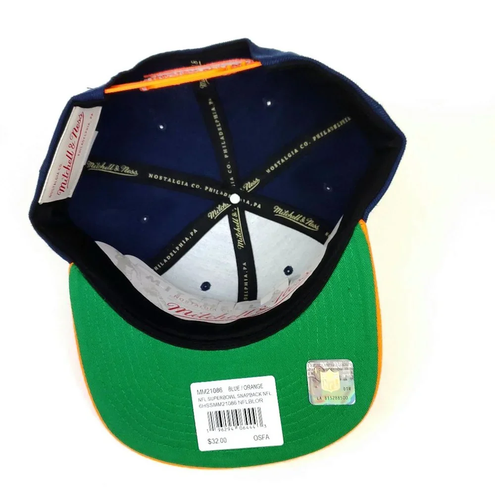 Super Bowl XLIV Mitchell‎ & Ness NFL Snapback Hat 3D Logo Navy Orange Cap NWT